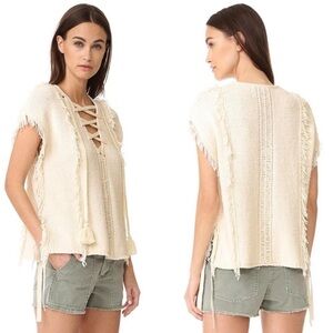 Pam & Gela Baja Fringe Vest Sweater